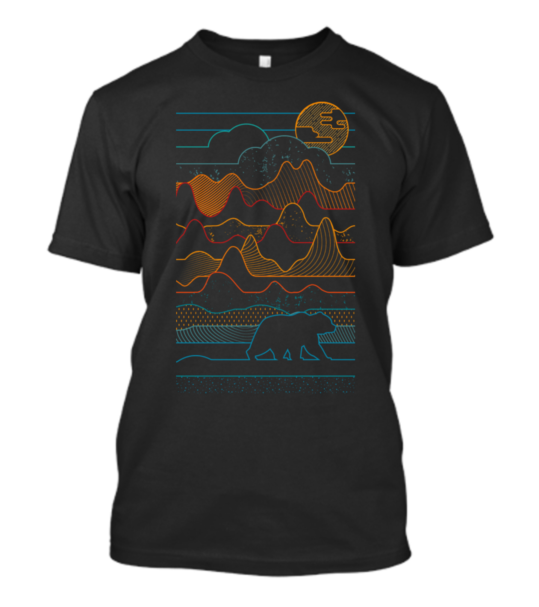 Landscape Vibe Bear Geometric Mountains And Moon T-Shirt