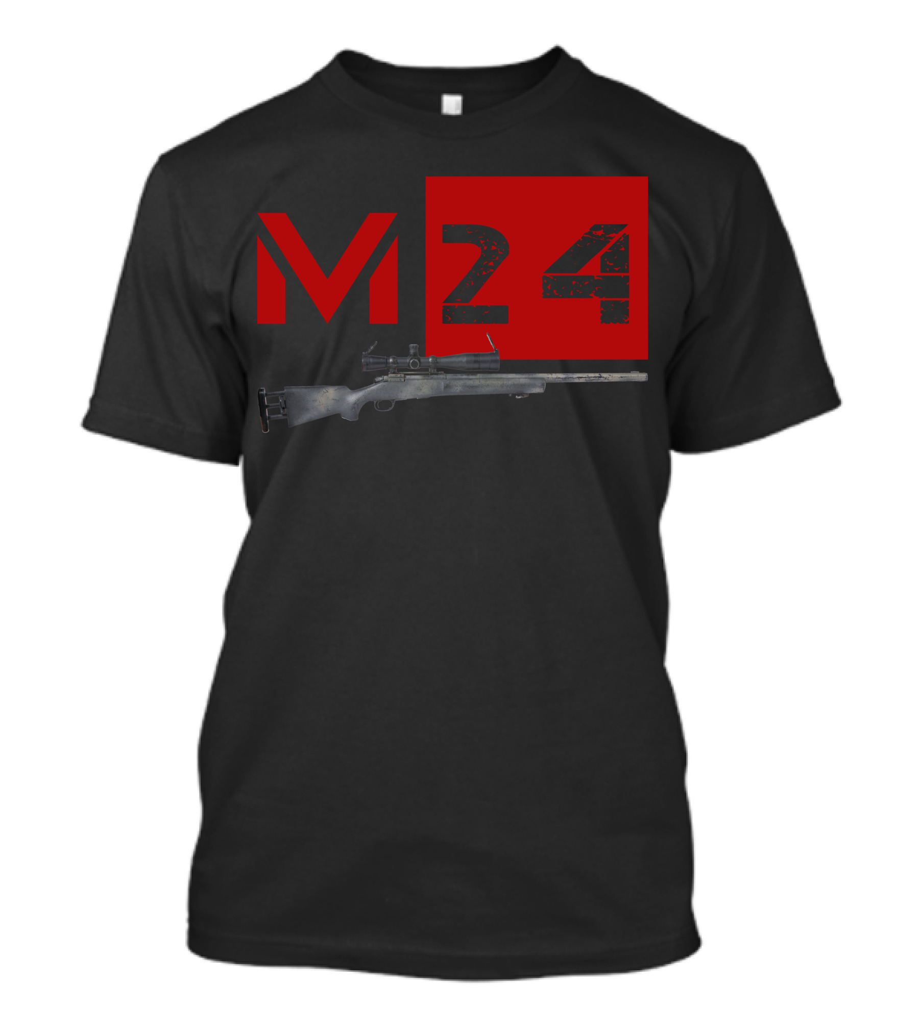 M24 Sniper Rifle Graphic With Distressed Red Text T-Shirt