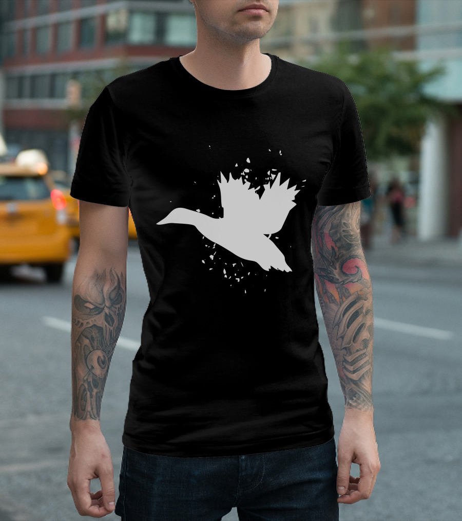 Mallard Duck Silhouette In Flight With Abstract Accents T-Shirt