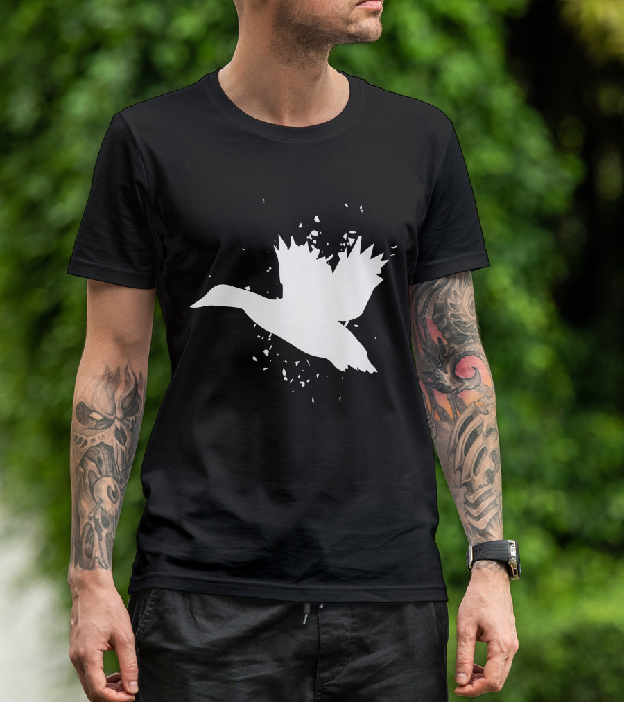 Mallard Duck Silhouette In Flight With Abstract Accents T-Shirt