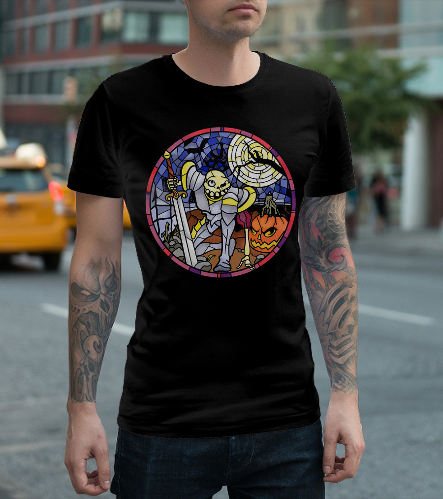 MediEvil Sir Daniel Fortesque Stained Glass Design Halloween Adventure T-Shirt