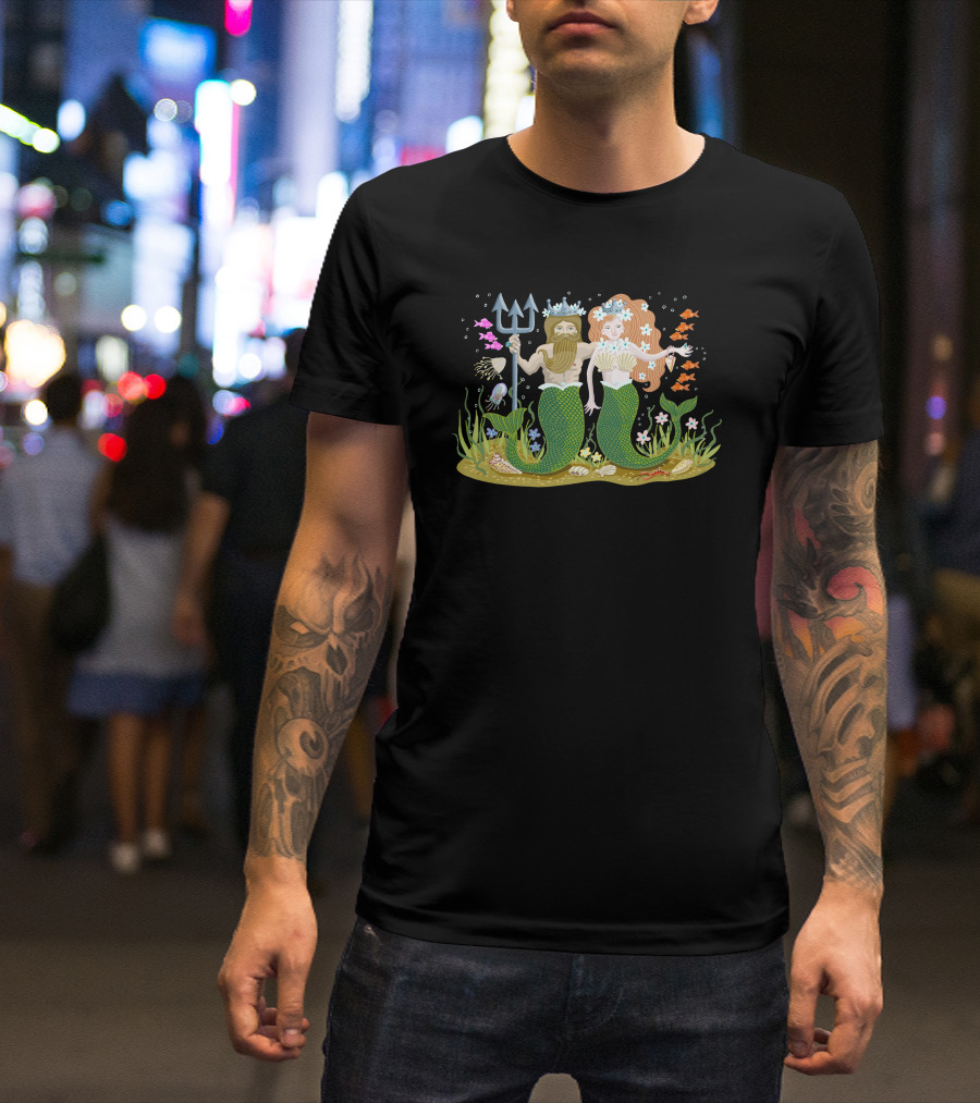 Mermaid Couple Underwater Ceremony Neptune Nuptials T-Shirt