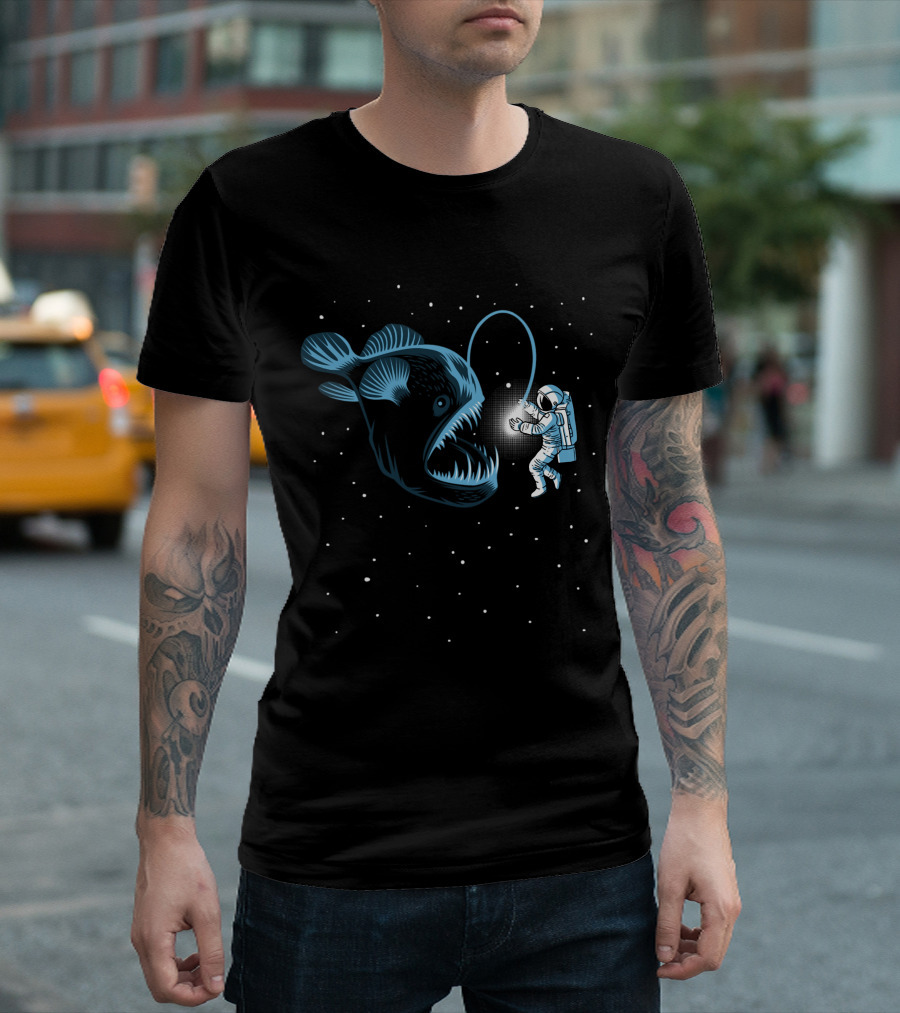 Netherfish Hunting Astronaut Space Encounter With Anglerfish-Like Creature T-Shirt