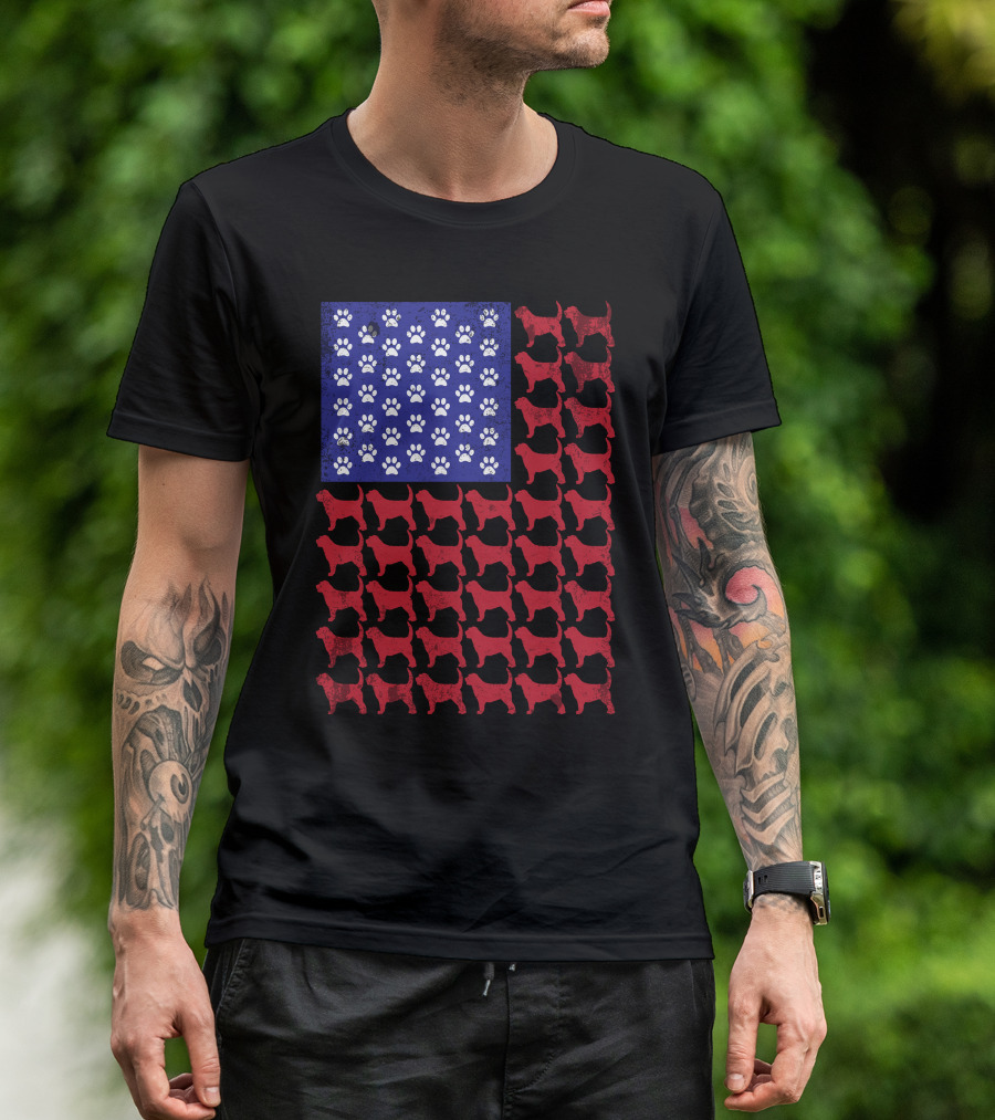 Otterhound American Flag Paw Prints And Dog T-Shirt