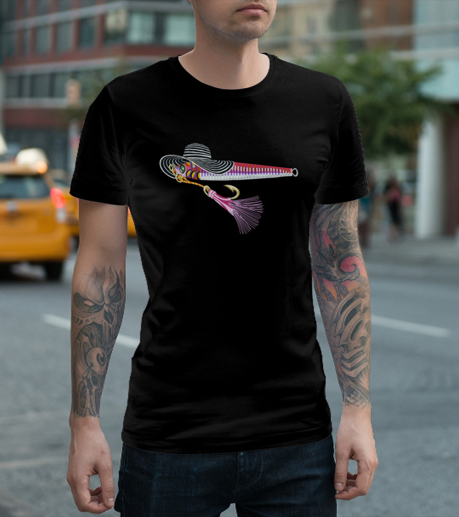Pink Fishing Lure with Striped Hat T-Shirt