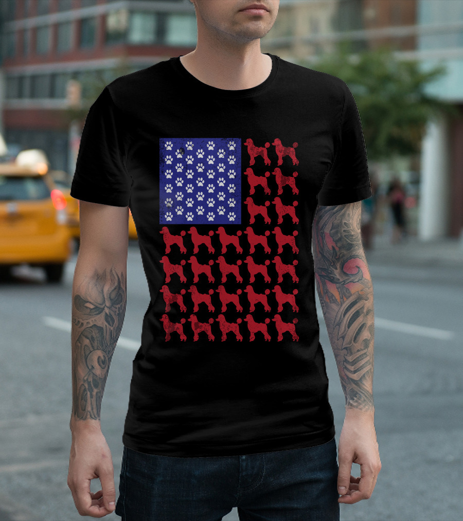Poodle Paw Print American Flag T-Shirt