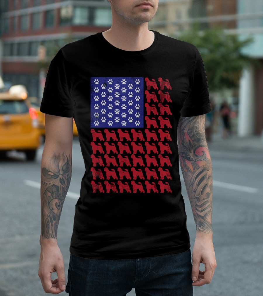 Portuguese Water Dog Paw Print Stars American Flag T-Shirt