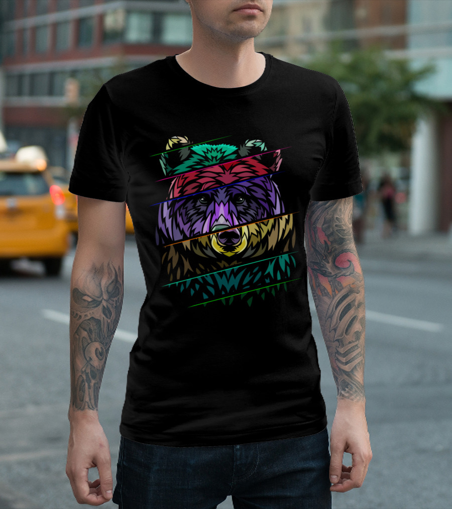 Ribal Distorted Bear Vibrant Geometric T-Shirt