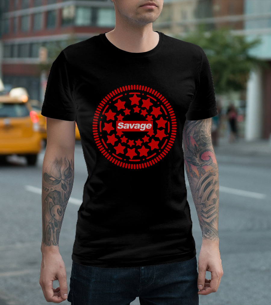Savage Oreo Red Stars Circle T-Shirt