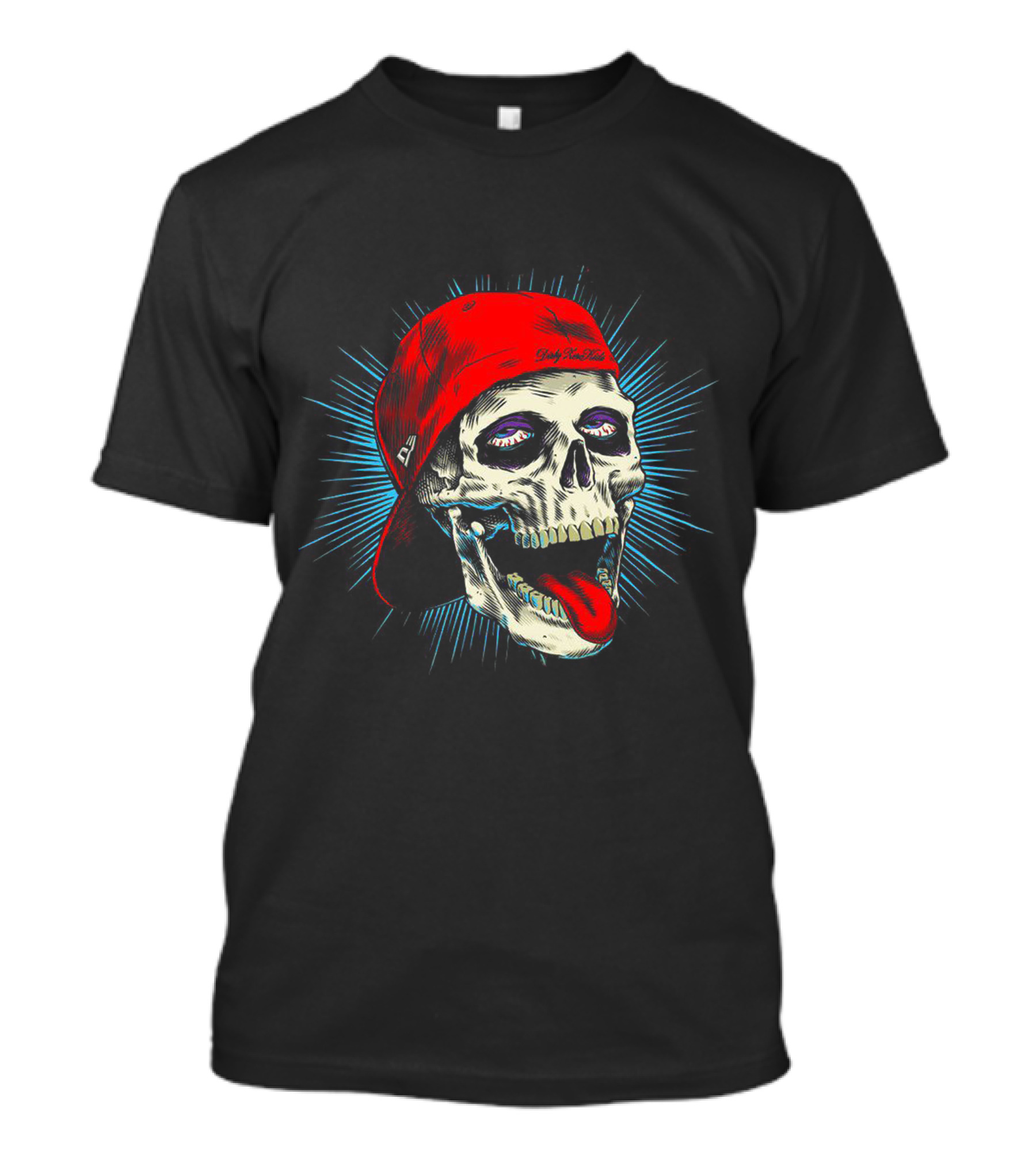 Slouchy Heads Skull In Red Cap With Blue Glow And Sticking Out Tongue T-Shirt