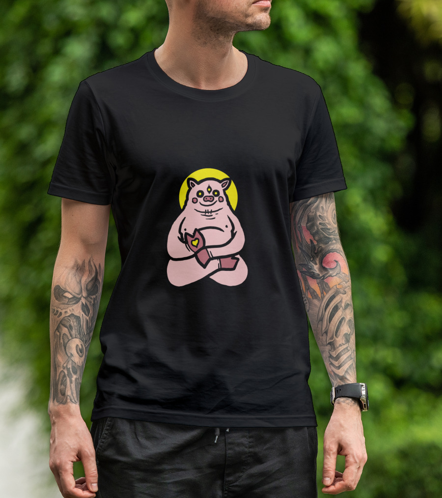 Spirit Animal Pig Meditating With Yellow Aura T-Shirt