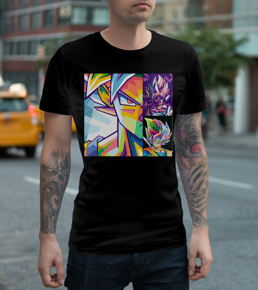 Sun Goku Pop Art Multicolor Super Saiyan Faces T-Shirt