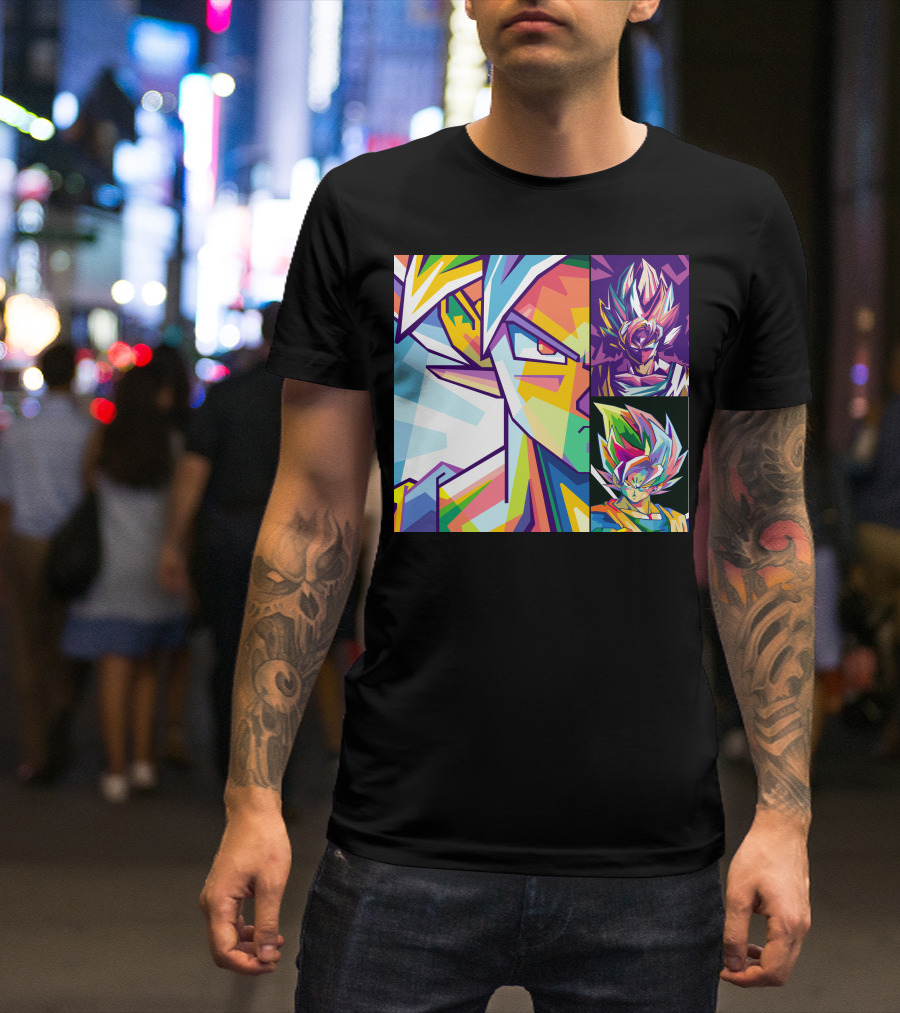 Sun Goku Pop Art Multicolor Super Saiyan Faces T-Shirt