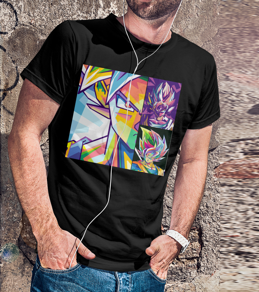 Sun Goku Pop Art Multicolor Super Saiyan Faces T-Shirt