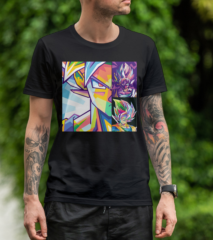 Sun Goku Pop Art Multicolor Super Saiyan Faces T-Shirt