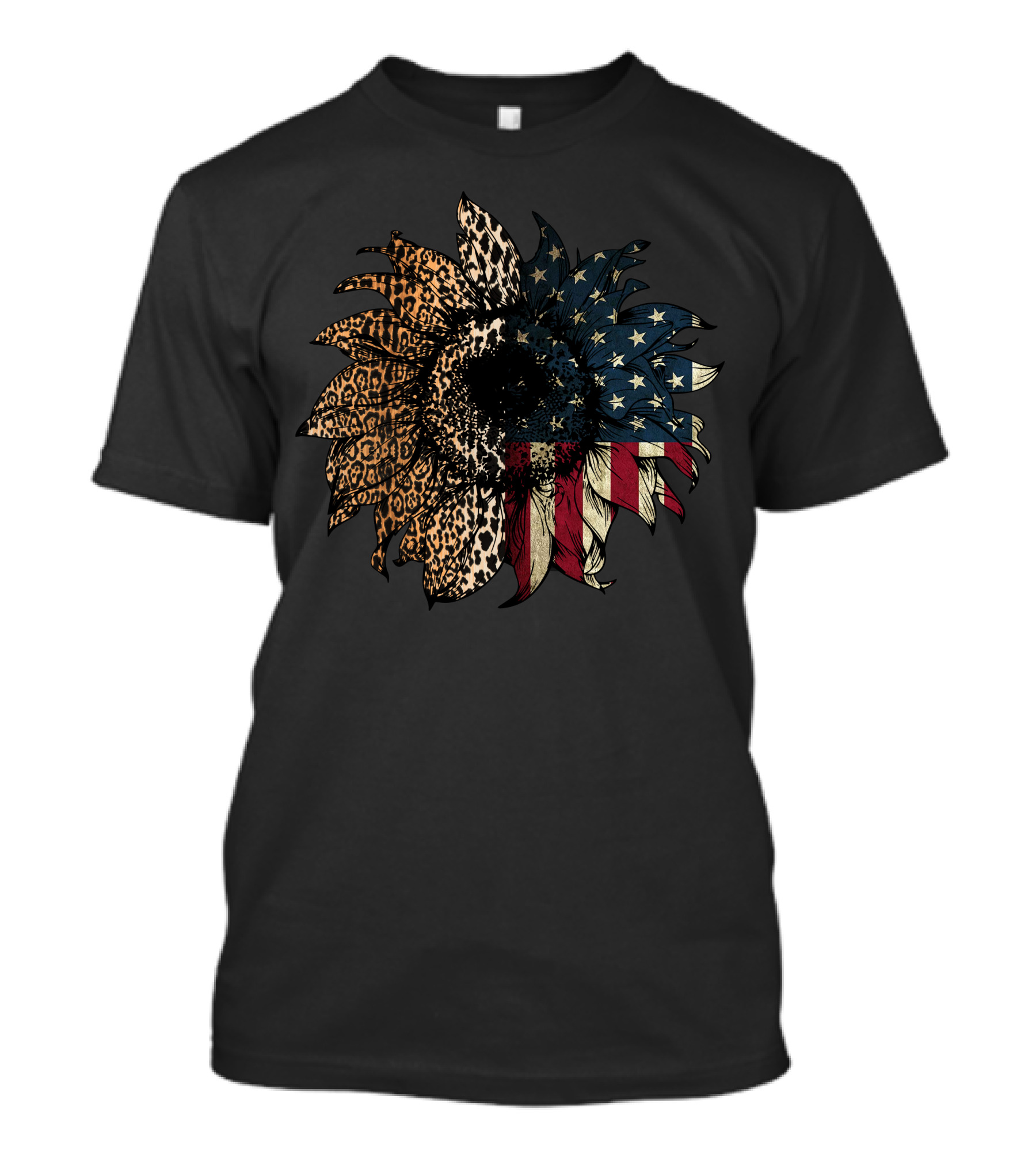 Sunflower Animal Print Red White Blue American Flag T-Shirt