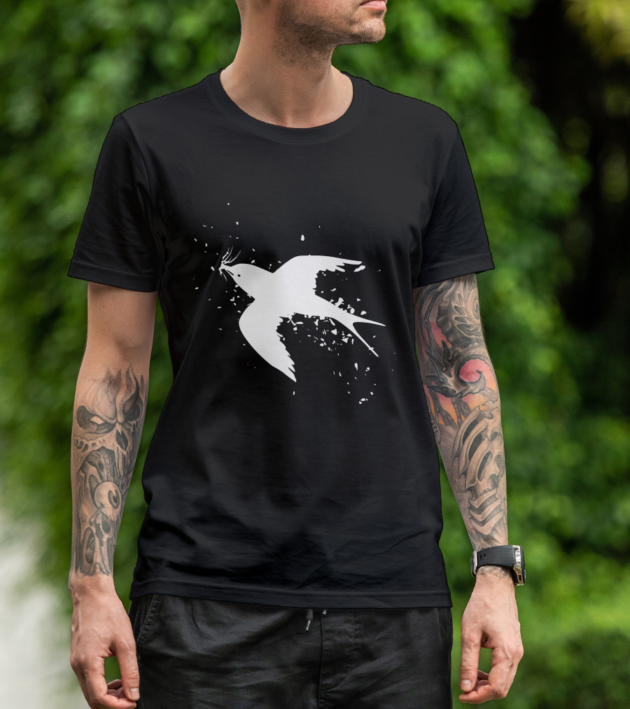 Swallow Swift Martin Bird Outline With Fragmented Flight T-Shirt