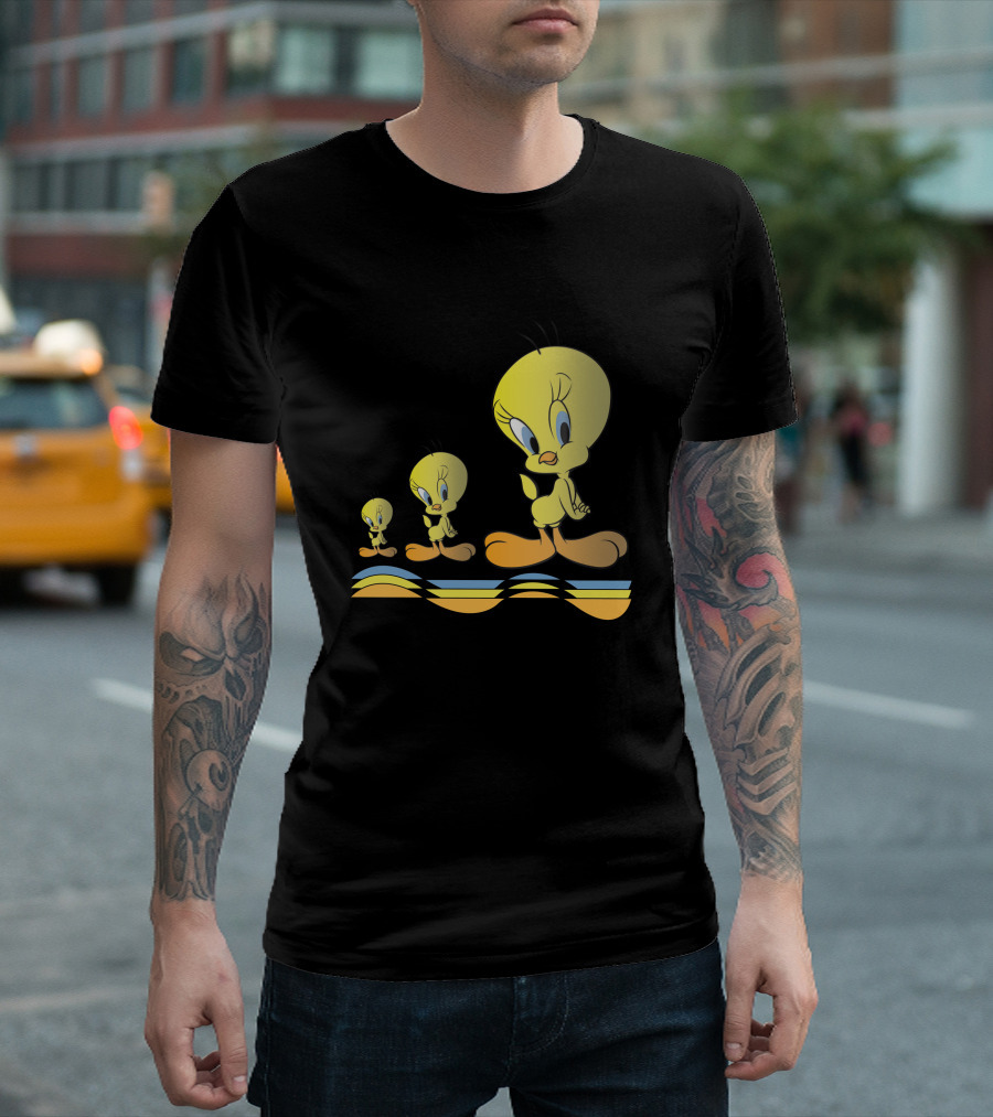 Tweety Bird Walking On Colorful Waves T-Shirt
