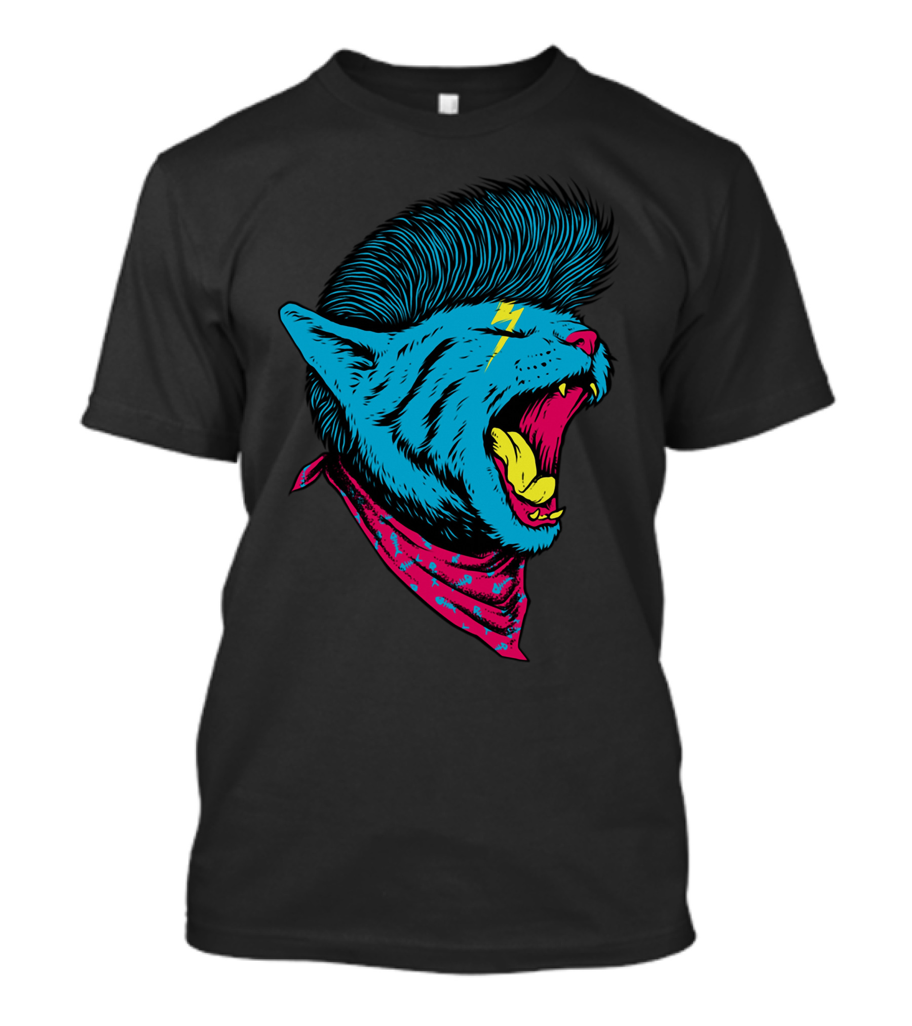 Unique Punk Cat Mohawk Lightning Bandana T-Shirt