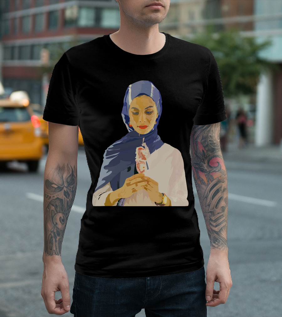 Vector Blue Hijab Woman Holding Flower T-Shirt
