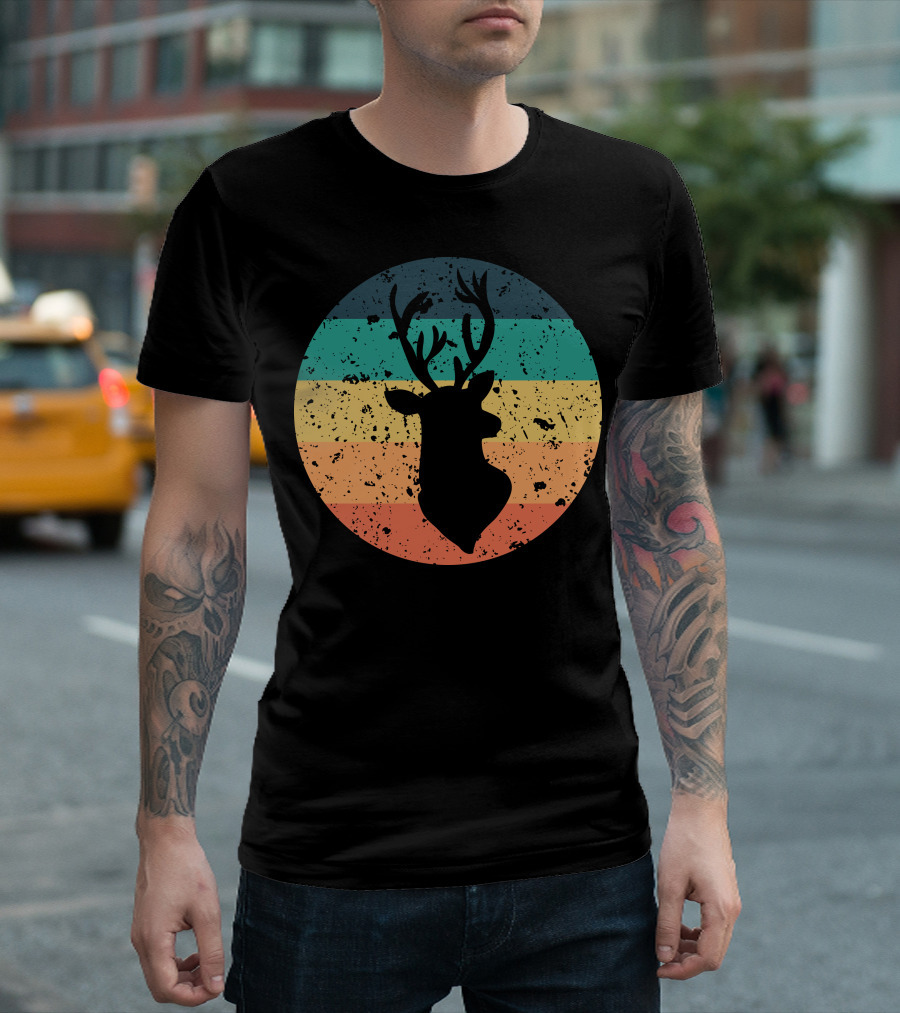 Retro Vintage Distressed Buck Silhouette Circle T-Shirt