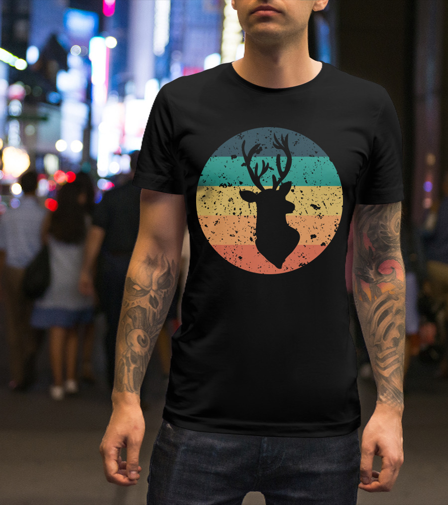 Retro Vintage Distressed Buck Silhouette Circle T-Shirt