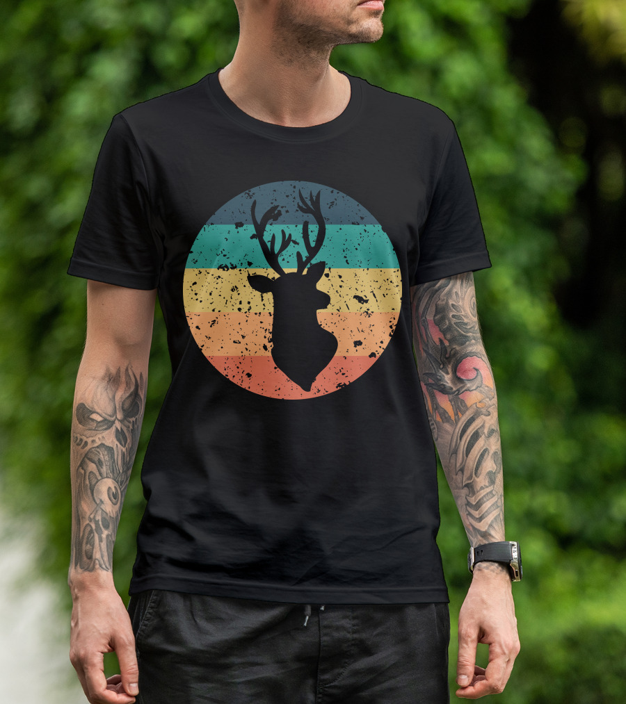 Retro Vintage Distressed Buck Silhouette Circle T-Shirt