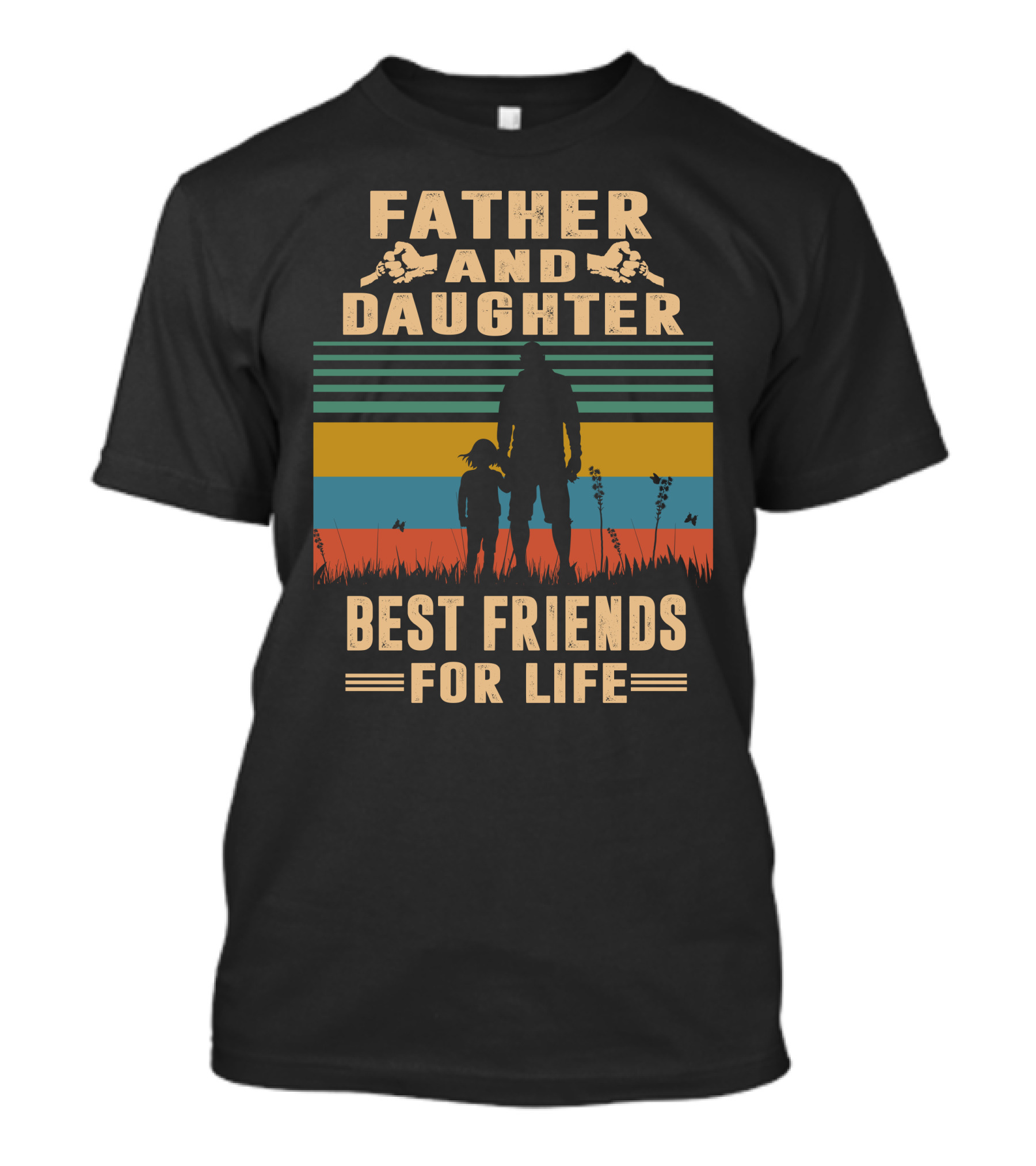 Father And Daughter Best Friends For Life Vintage Silhouette Retro Stripes T-Shirt