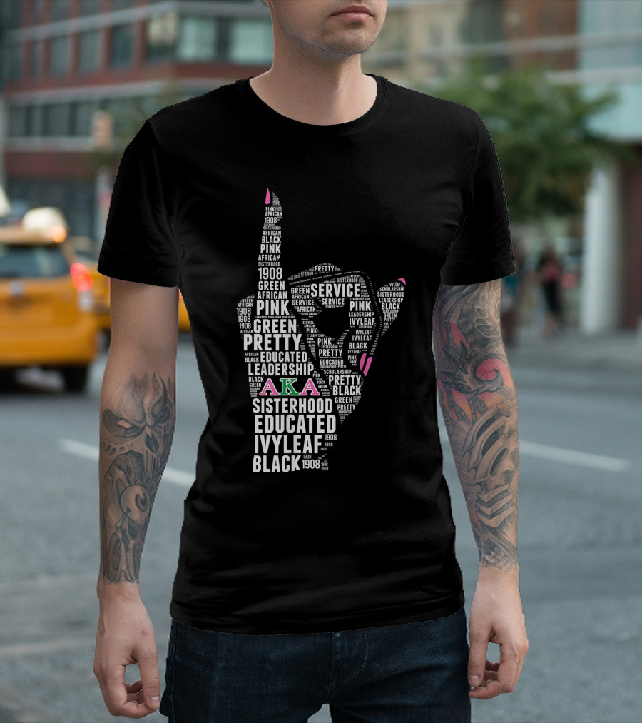 AKA 1908 Service Sisterhood Educated Leadership Green Pink Pretty Black Ivyleaf T-Shirt