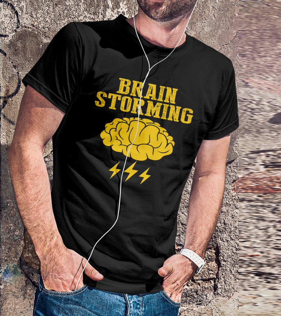 Brain Storming Lightning Brain Yellow Letters T-Shirt