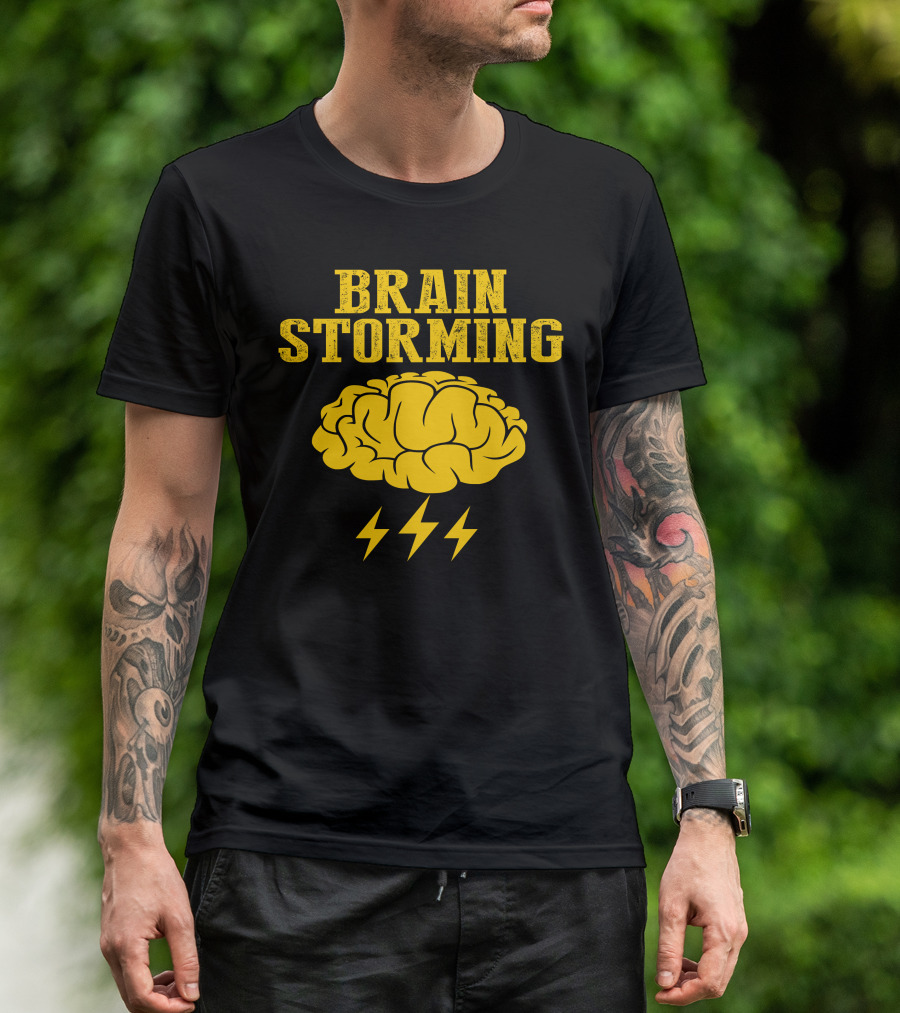 Brain Storming Lightning Brain Yellow Letters T-Shirt