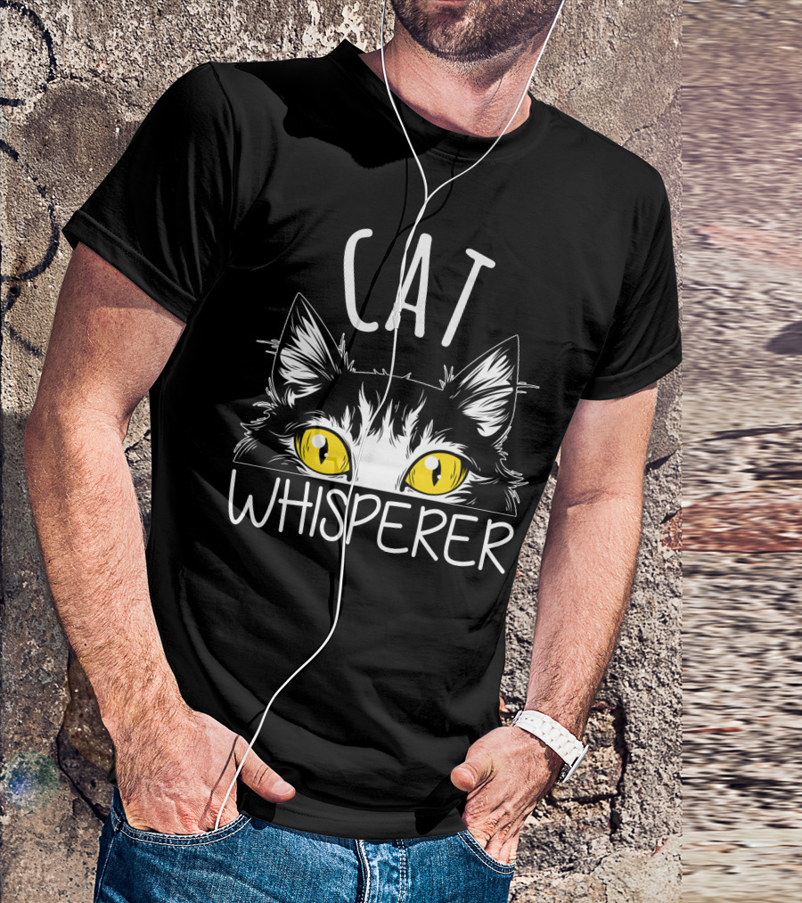 Cat Whisperer Cat Eyes Yellow On Dark T-Shirt