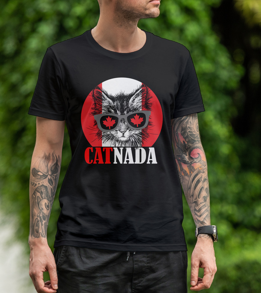 Catnada Canada Cat Maple Leaf Sunglasses T-Shirt