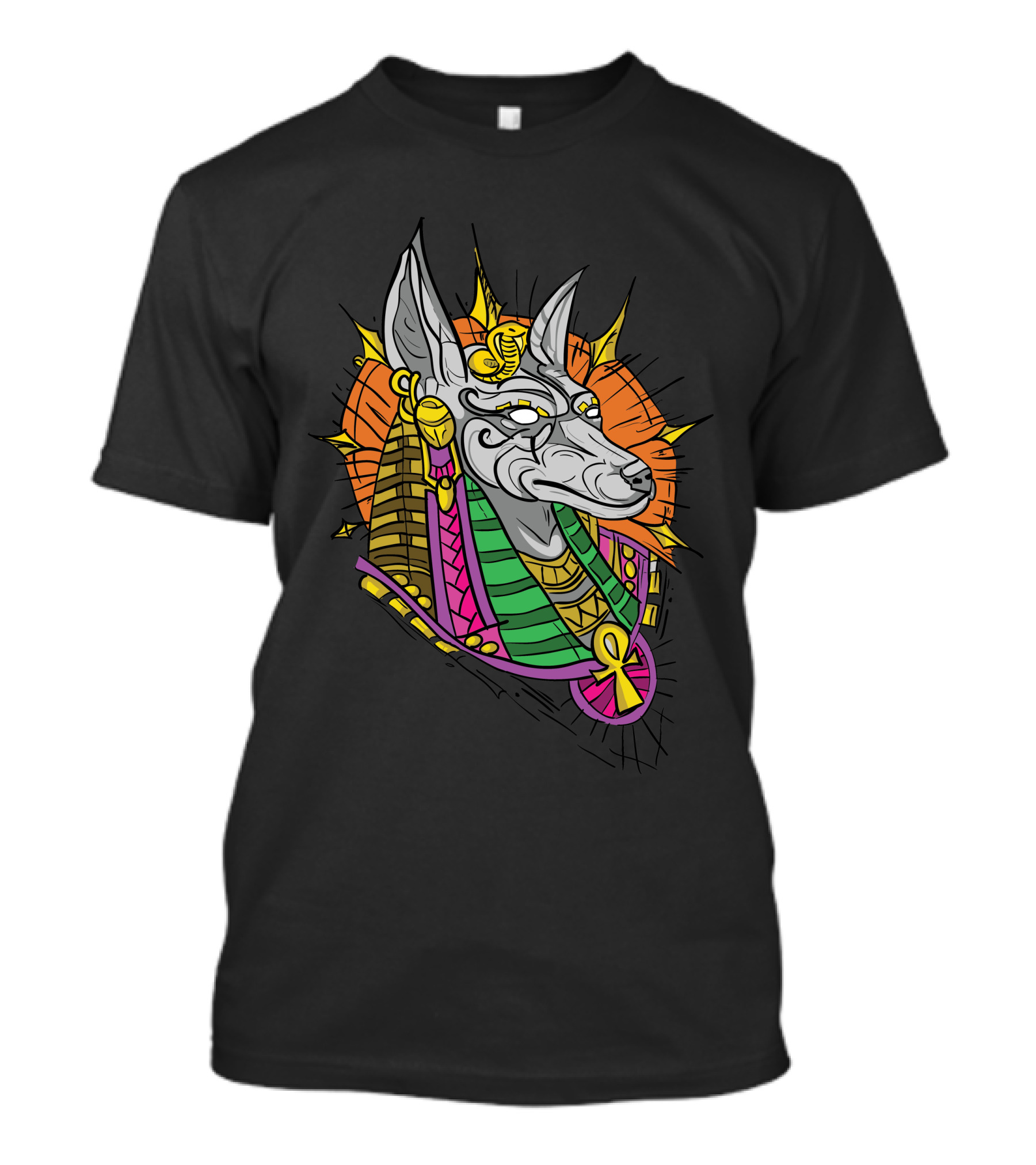 Anubis Hieroglyphic Color Burst With Ankh Egyptian T-Shirt