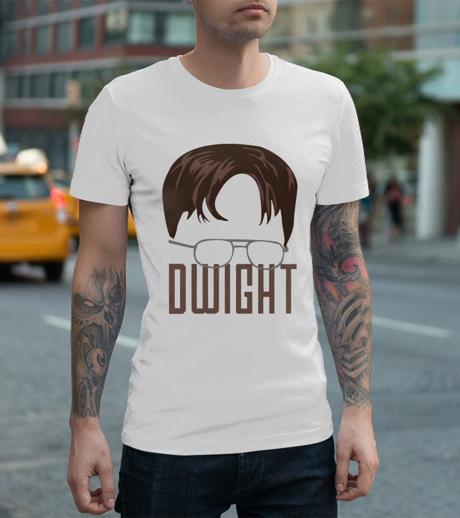 Dwight Hair and Glasses Icon with Name T-Shirt