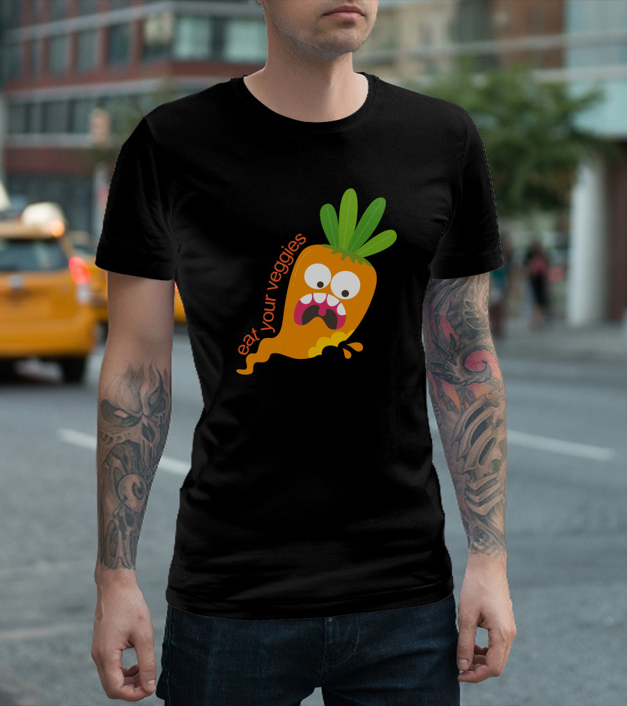 Eat Your Veggies Funny Animated Carrot Reaction T-Shirt
