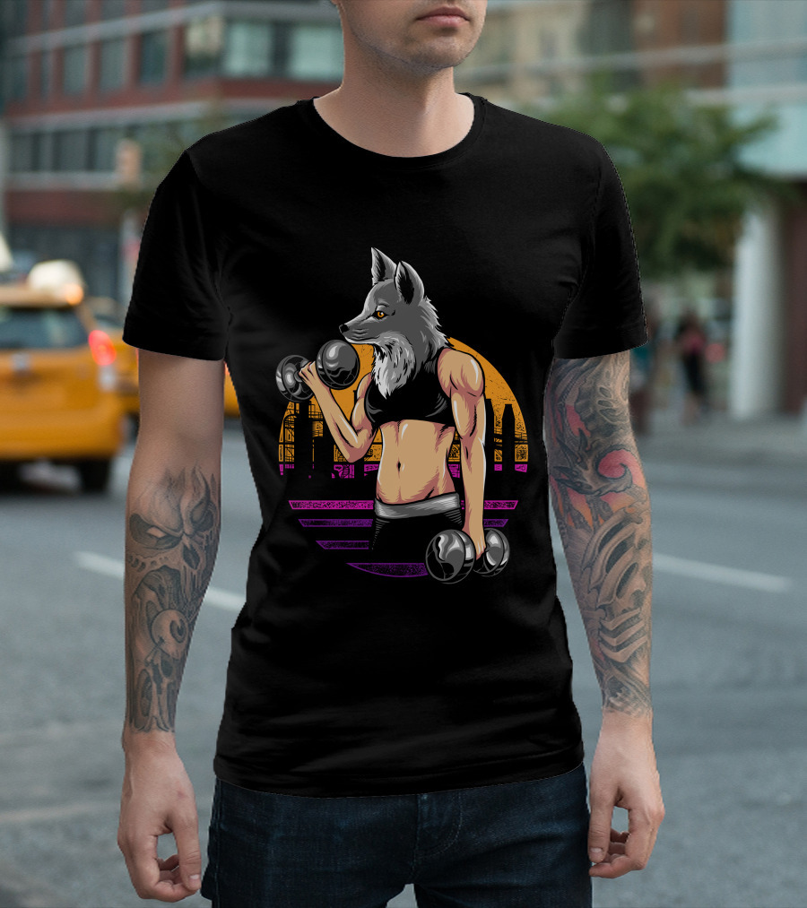 Fox Gym Fitness Wolf Lifting Dumbbells Urban T-Shirt