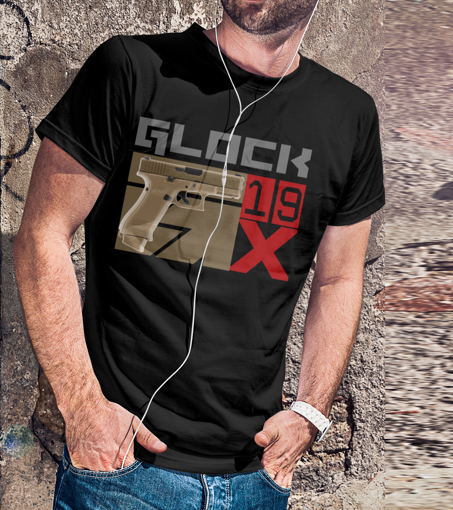 Glock 19X Tan Pistol Graphic With Bold Red And Gray Text T-Shirt