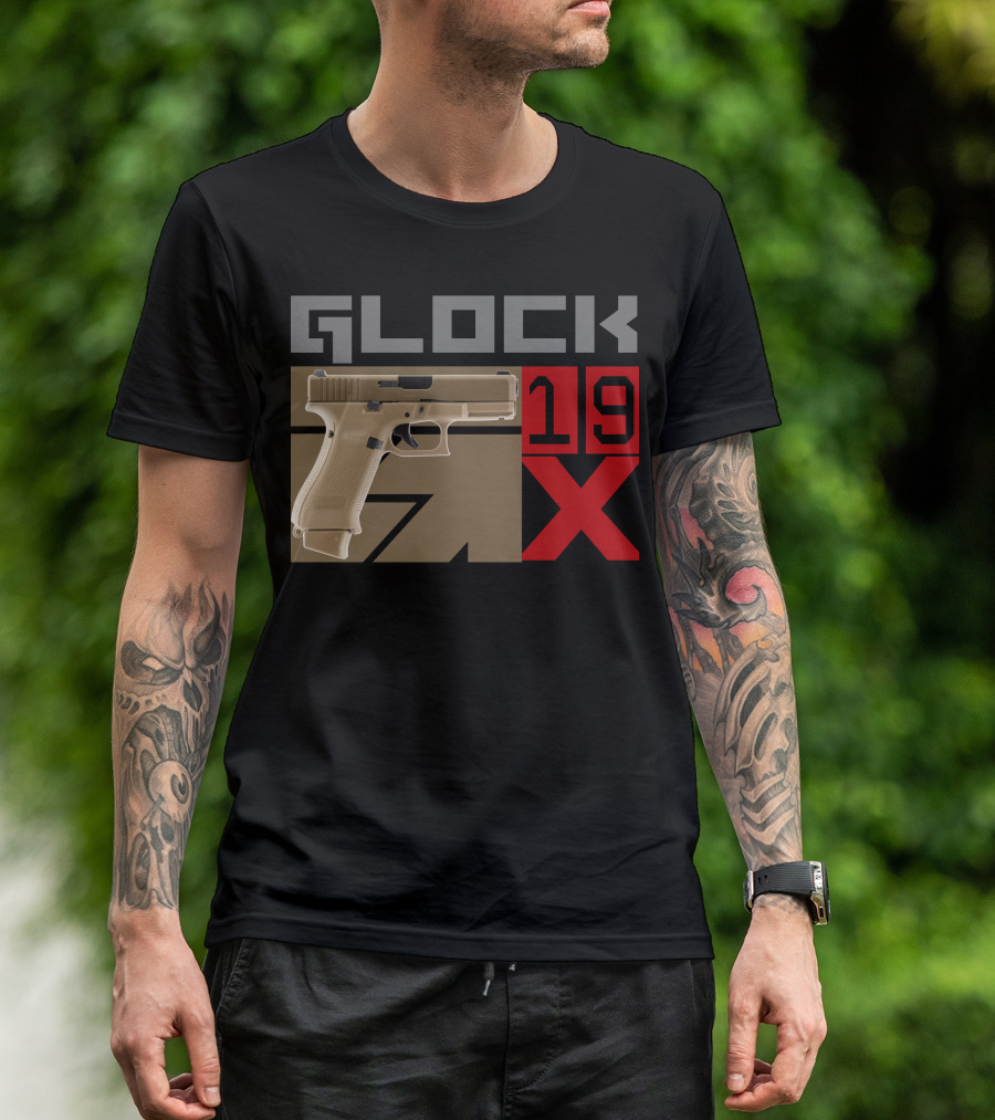 Glock 19X Tan Pistol Graphic With Bold Red And Gray Text T-Shirt