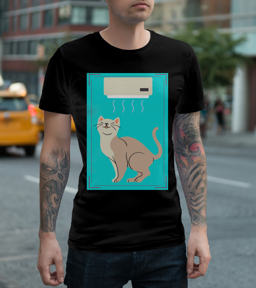 A Cat Enjoying Cool Airflow From Air Conditioner T-Shirt