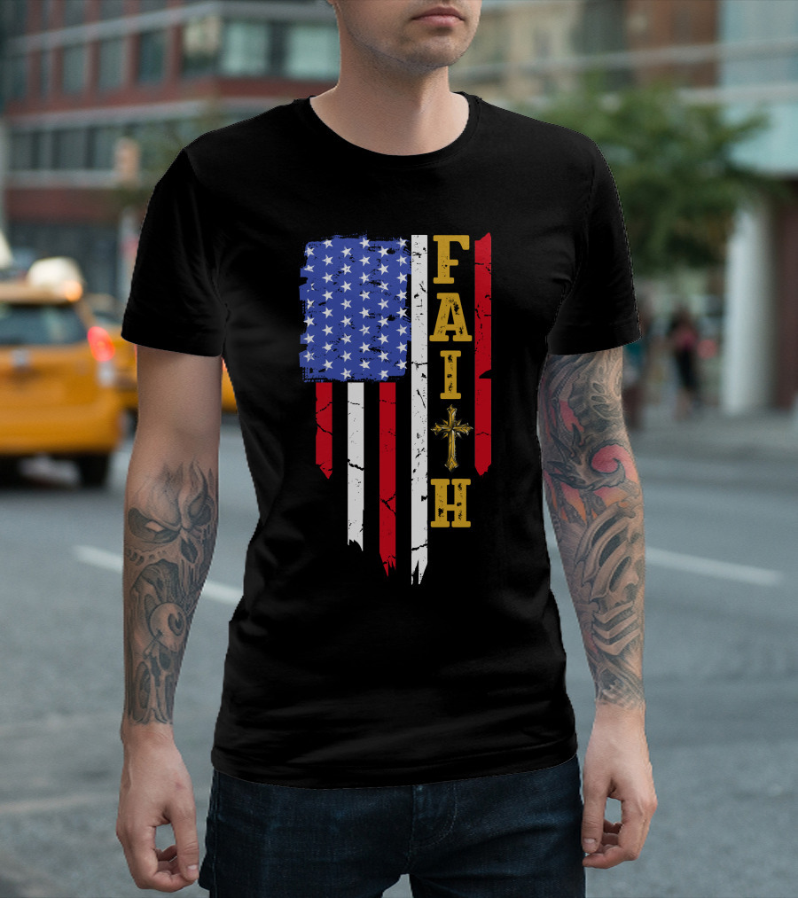 American Flag Faith With Cross T-Shirt