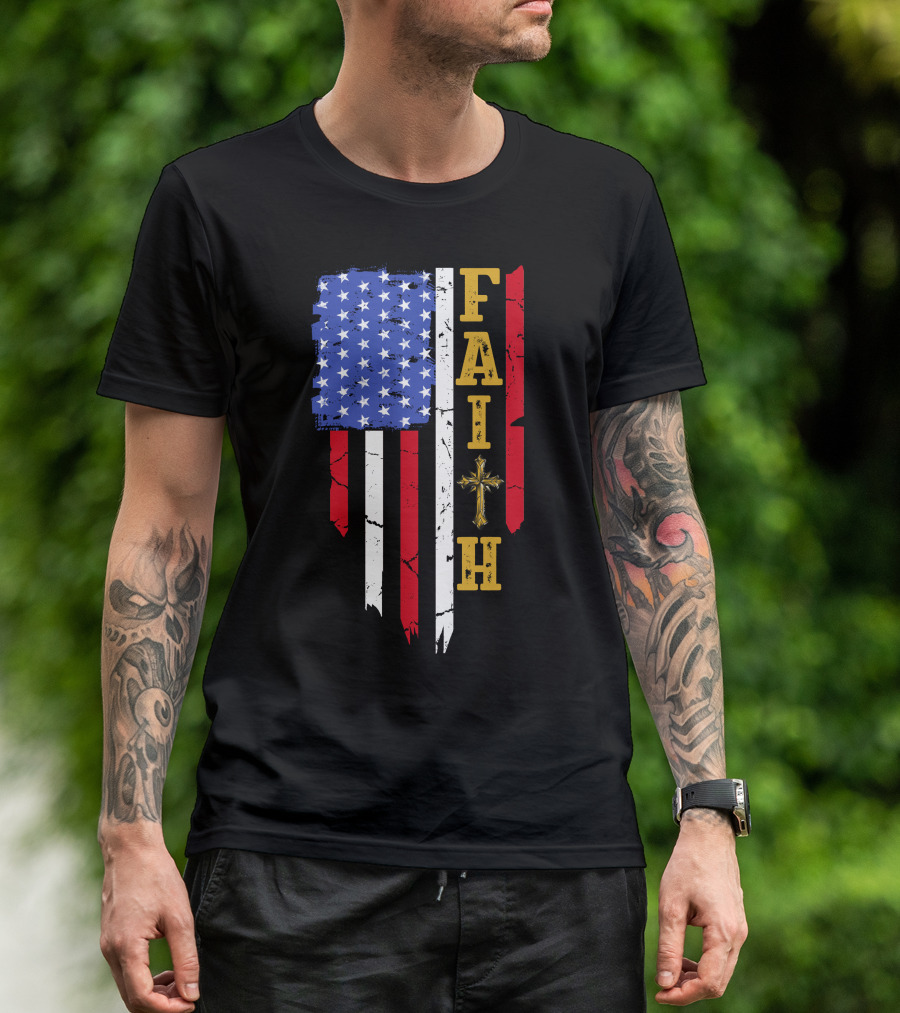 American Flag Faith With Cross T-Shirt