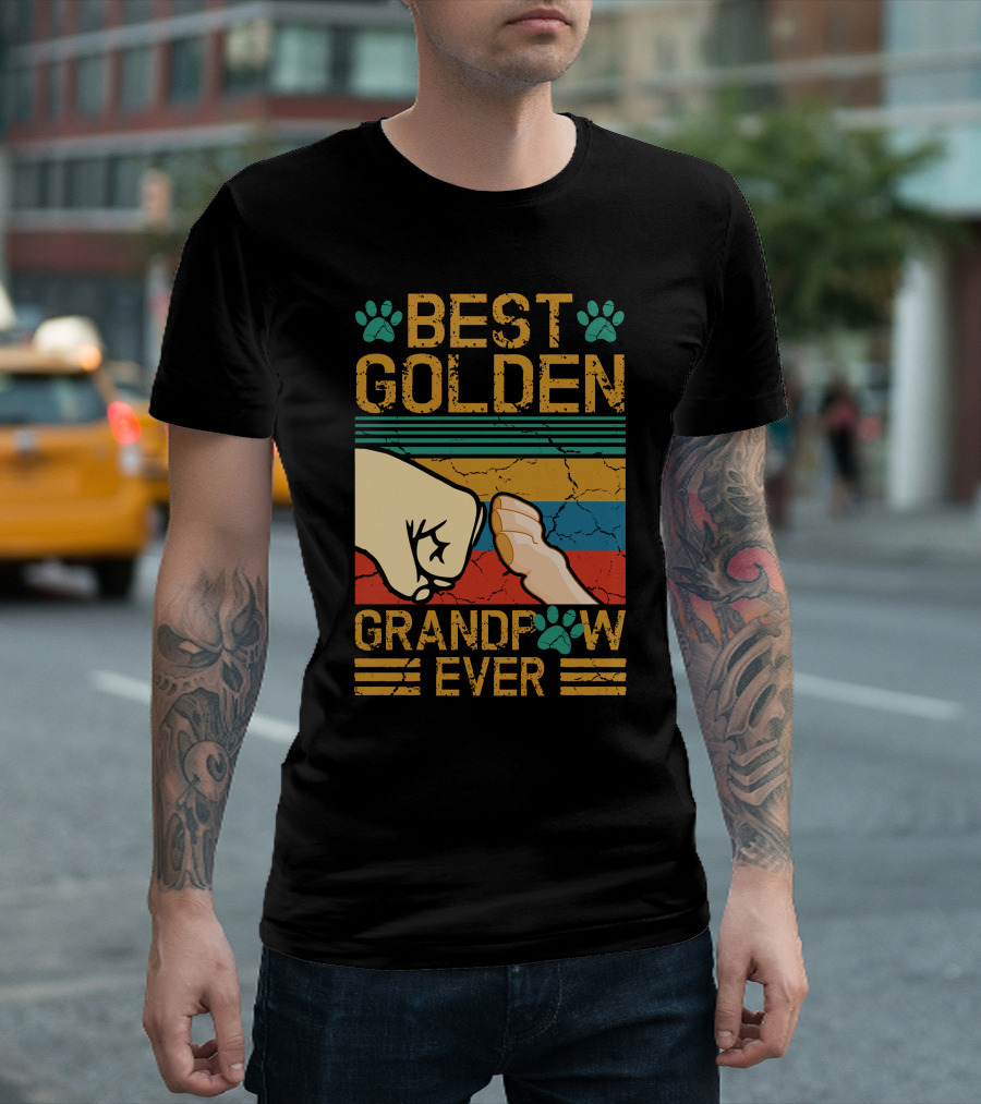 Best Golden Grandpaw Ever Fist Bump Paw Prints T-Shirt