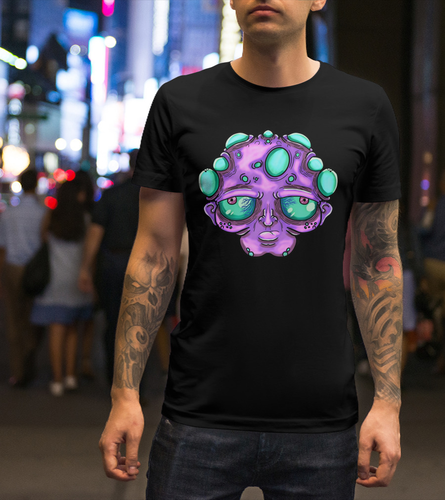 Bloobman Alien Creature With Purple And Green Features T-Shirt