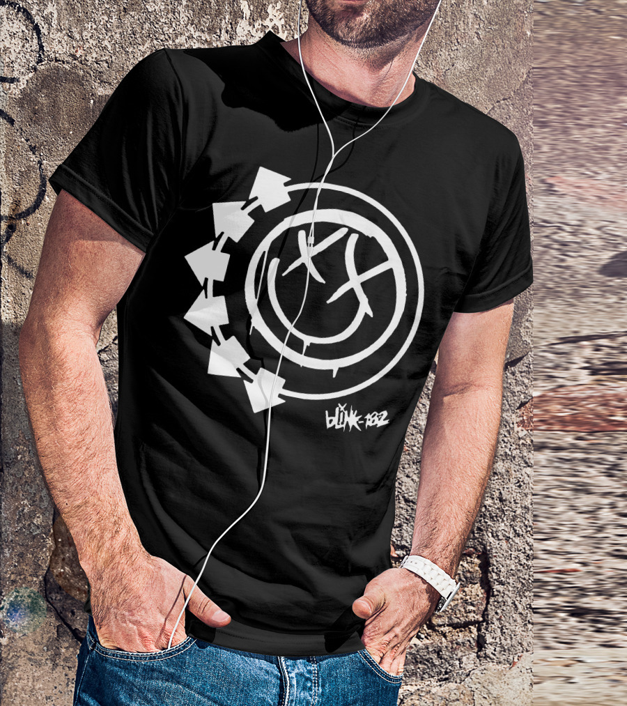 Blink 182 White Logo Arrows And Smiley Face T-Shirt