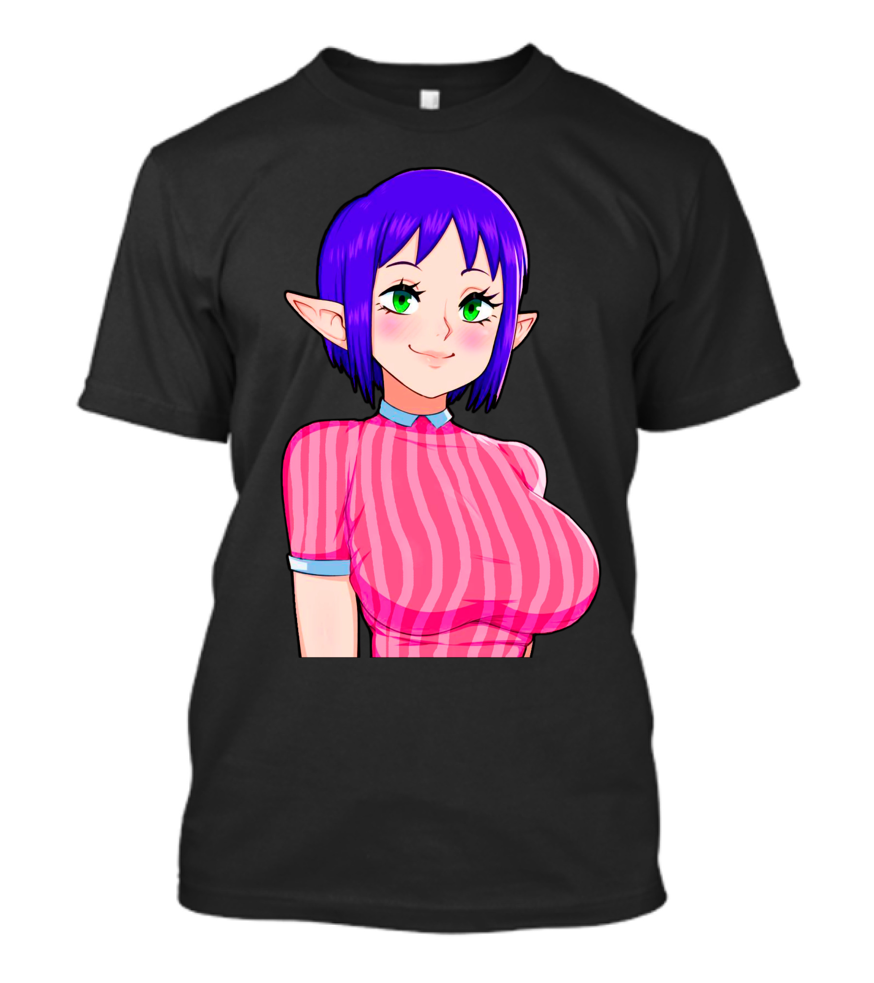 Bombchu Lady Anime Purple Hair Green Eyes Elf Character T-Shirt