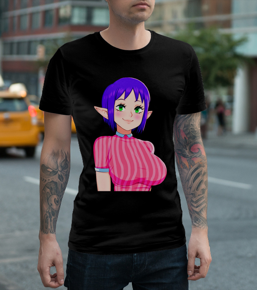 Bombchu Lady Anime Purple Hair Green Eyes Elf Character T-Shirt