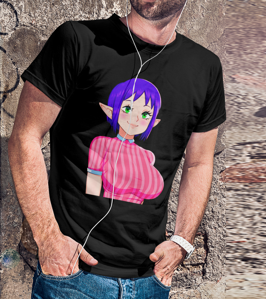 Bombchu Lady Anime Purple Hair Green Eyes Elf Character T-Shirt