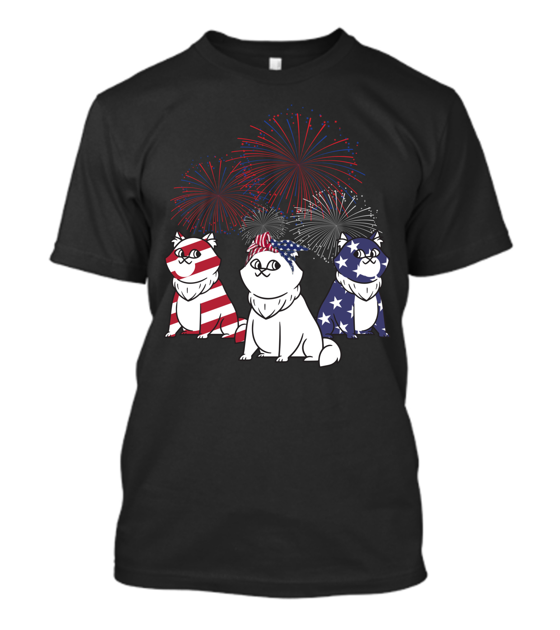 Patriotic Cat Trio American Flag 4th Of July Fireworks T-Shirt