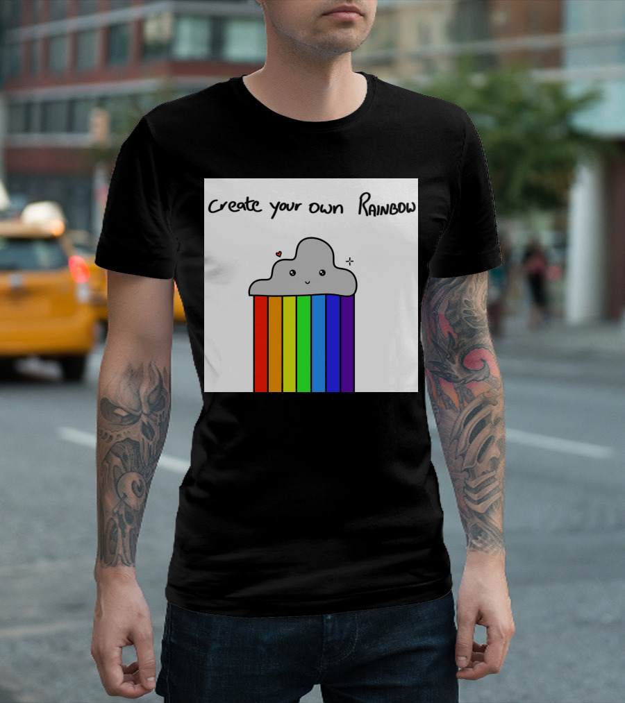 Create Your Own Rainbow Cute Cloud with Rainbow Stripes and Heart Detail T-Shirt